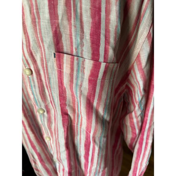 Tommy Bahama Men’s Pink Watercolor Stripe Linen Long Sleeve Button Up | Size M - Picture 2 of 8